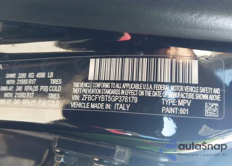 2016 Fiat 500X Easy z USA, uszkodzony, nr VIN ZFBCFYBT5GP376179